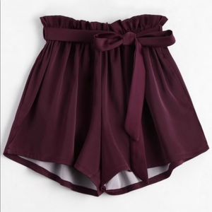 Zaful Smocked Belted High Waisted Shorts